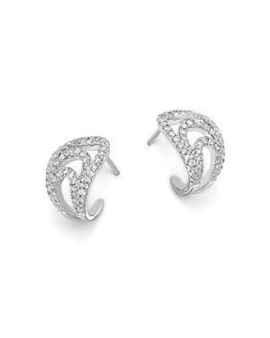 Bloomingdale's Diamond Openwork Huggie Hoop Earrings In 14k White Gold, 0.58 Ct. T.w.