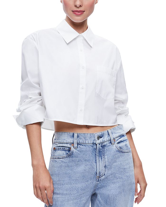 Alice and Olivia Finely Cropped Oversized Button Down Shirt ...