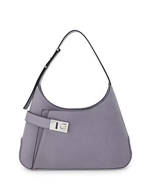 Ferragamo Arch Large Leather Shoulder Bag In Fog Gray/silver