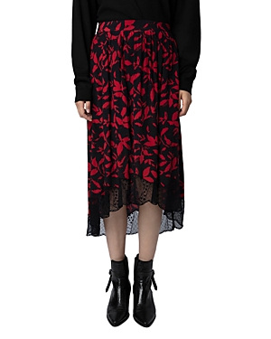 Shop Zadig & Voltaire Joslin Lace Trim Midi Skirt In Noir