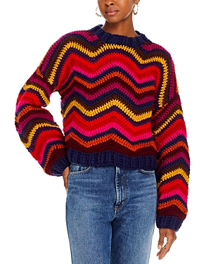 Shop Farm Rio Colorful Waves Crochet Sweater In Multi