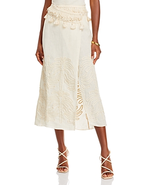 Johanna Ortiz Tansania Sun Embroidered Midi Wrap Skirt In Ecru