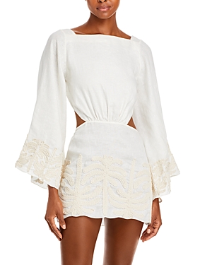 Johanna Ortiz Shared Present Embroidered Linen Mini Dress In Ecru
