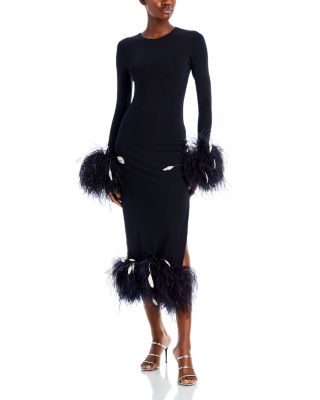 Markarian Aretha Long Sleeve Feather Trim Dress | Bloomingdale's Women
