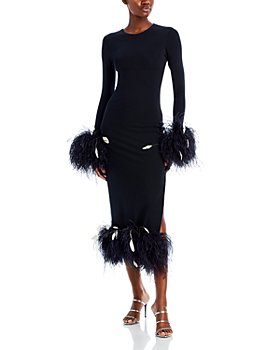 Markarian - Aretha Long Sleeve Feather Trim Dress
