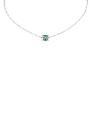 Miseno Jewelry 18K White Gold Procida Emerald & Diamond Cylindrical Pendant Necklace, 16-18