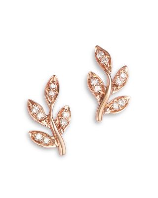 Diamond Leaf Stud Earrings in 14K Rose Gold, .10 tcw&nbsp;- Exclusive