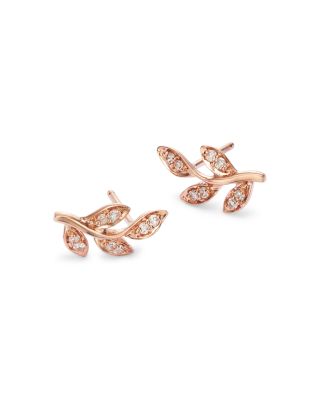 Diamond Leaf Stud Earrings in 14K Rose Gold, .10 tcw&nbsp;- Exclusive