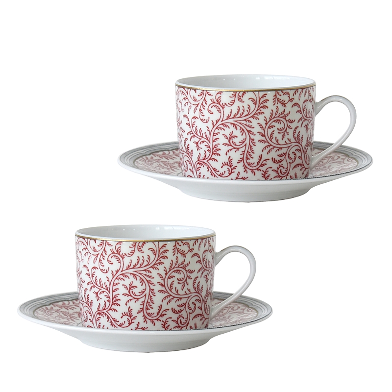 BERNARDAUD BRAQUENIE TEA CUP & SAUCER, SET OF 2