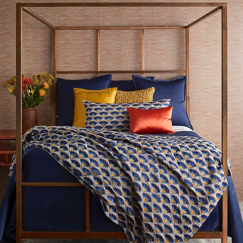 Ann Gish Linea Coverlet Set, King In Navy