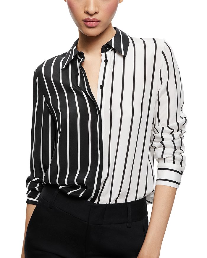 Alice and Olivia Willa Striped Two Tone Blouse | Bloomingdale's