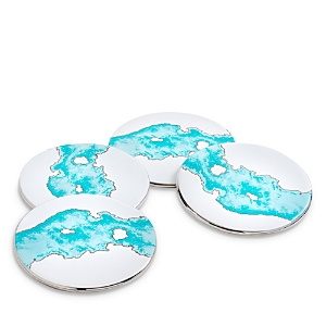 Talianna Ocean Coasters Aqua And Silver, Set Of 4 In Aqua/silver