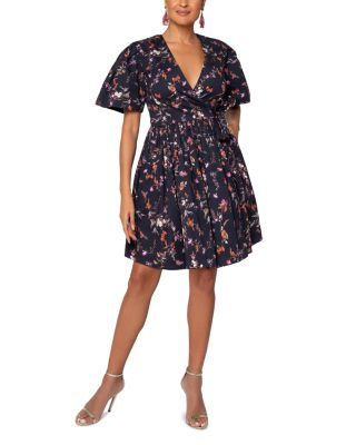 Leota Alena Flutter Sleeve Wrap Dress In Scattered Navy Multi