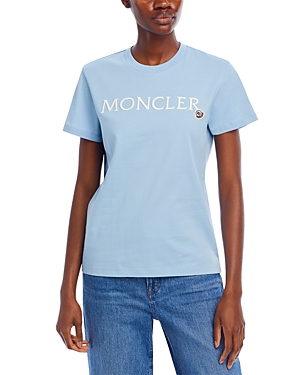 Moncler Cotton Logo Short Sleeve Tee In Blue