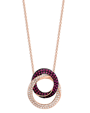 Bloomingdale's Ruby & Diamond Interlocking Circle Pendant Necklace In 14k Rose Gold, 18 In Pink/rose Gold