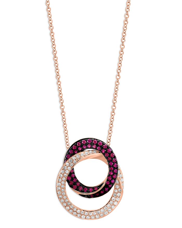 Bloomingdale's - Ruby & Diamond Interlocking Circle Pendant Necklace in 14K Rose Gold, 18"