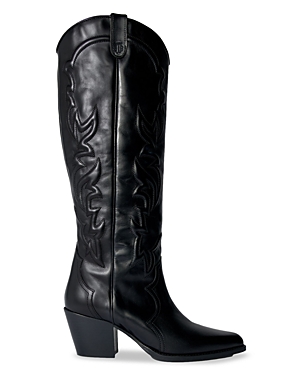 Shop Maje Women's Fara Pointed Toe Western Style Block Heel Boots In Black