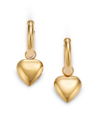 Polished Heart Dangle Hoop Earrings in 14K Yellow Gold