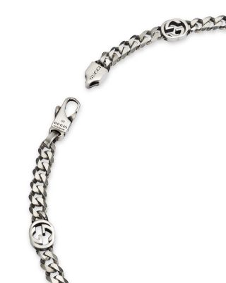 Sterling Silver Black Enamel Double G Logo Curb Link Chain Necklace, 19.7"