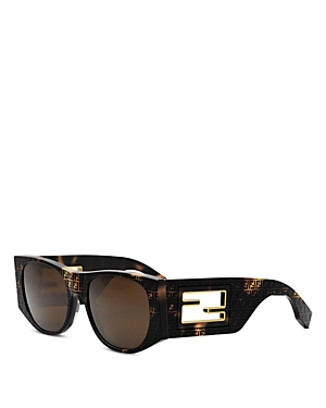 Shop Fendi Baguette Oval Sunglasses, 54mm In Havana/brown Solid