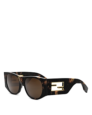 Fendi Baguette Logo Acetate Oval Sunglasses In Havana/brown Solid