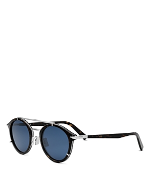 Dior Blacksuit R7u Round Sunglasses, 50mm In Dark Havana/blue Solid