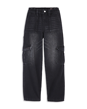Blanknyc Girls' Medium Wash Relaxed Cargo Jeans - Big Kid In Washed Black