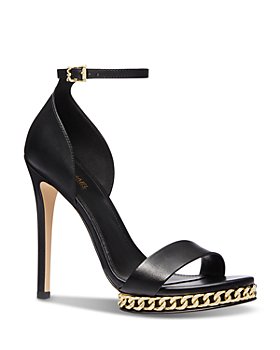Michael Kors - Women's Jordyn Almond Toe Chain Detail Black High Heel Platform Sandals