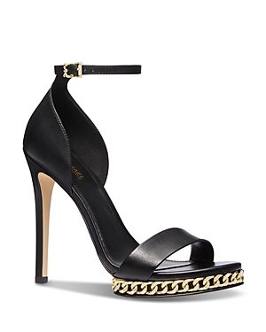 Michael Kors Women's Jordyn Almond Toe Chain Detail Black High Heel Platform Sandals