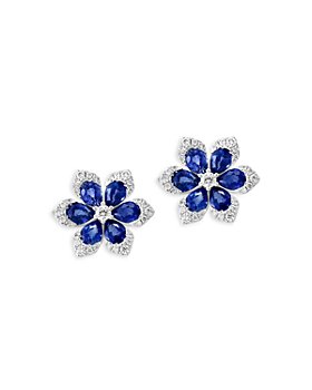 Bloomingdale's - Blue Sapphire & Diamond Flower Stud Earrings in 14K White Gold