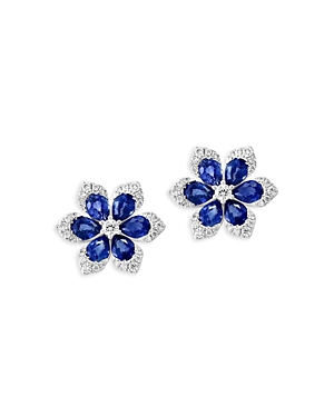 Bloomingdale's Blue Sapphire & Diamond Flower Stud Earrings In 14k White Gold In Blue/white