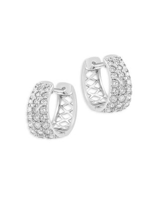 Bloomingdale's Fine Collection - Pav&eacute; Diamond Huggie Hoop Earrings in 14K White Gold, 1.10 tcw