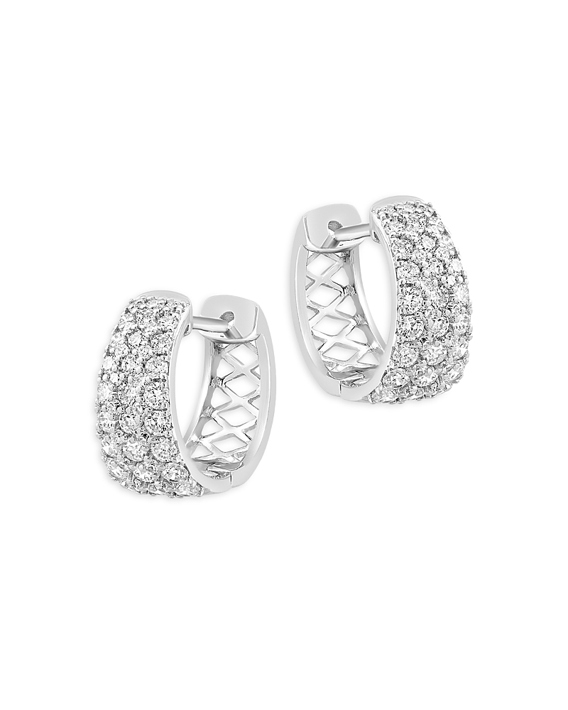 Bloomingdale's Fine Collection Pave Diamond Huggie Hoop Earrings in 14K White Gold, 1.10 tcw