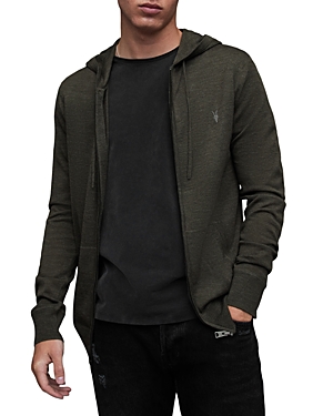 Allsaints Mode Merino Zip Up Ramskull Hoodie In Rye Grass