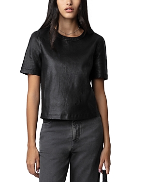 Shop Zadig & Voltaire Tas Short Sleeve Leather Top In Noir