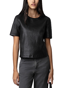 Zadig & Voltaire Tas Short Sleeve Leather Top In Noir