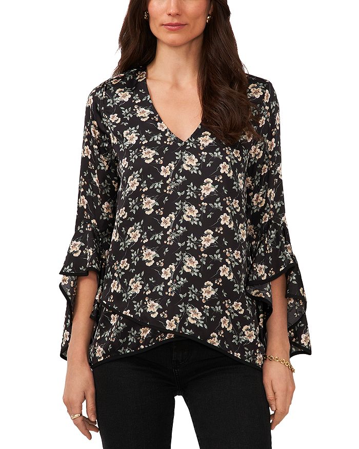 V Neck Ruffled Sleeve Blouse