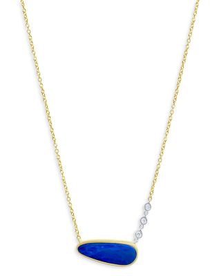 Meira T - 14K Yellow Gold Oval Opal & Diamond Necklace, 18" + 2" extender