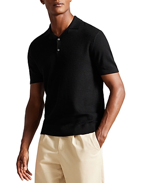 Shop Ted Baker Adio Textured Front Knit Short Sleeve Polo In Black
