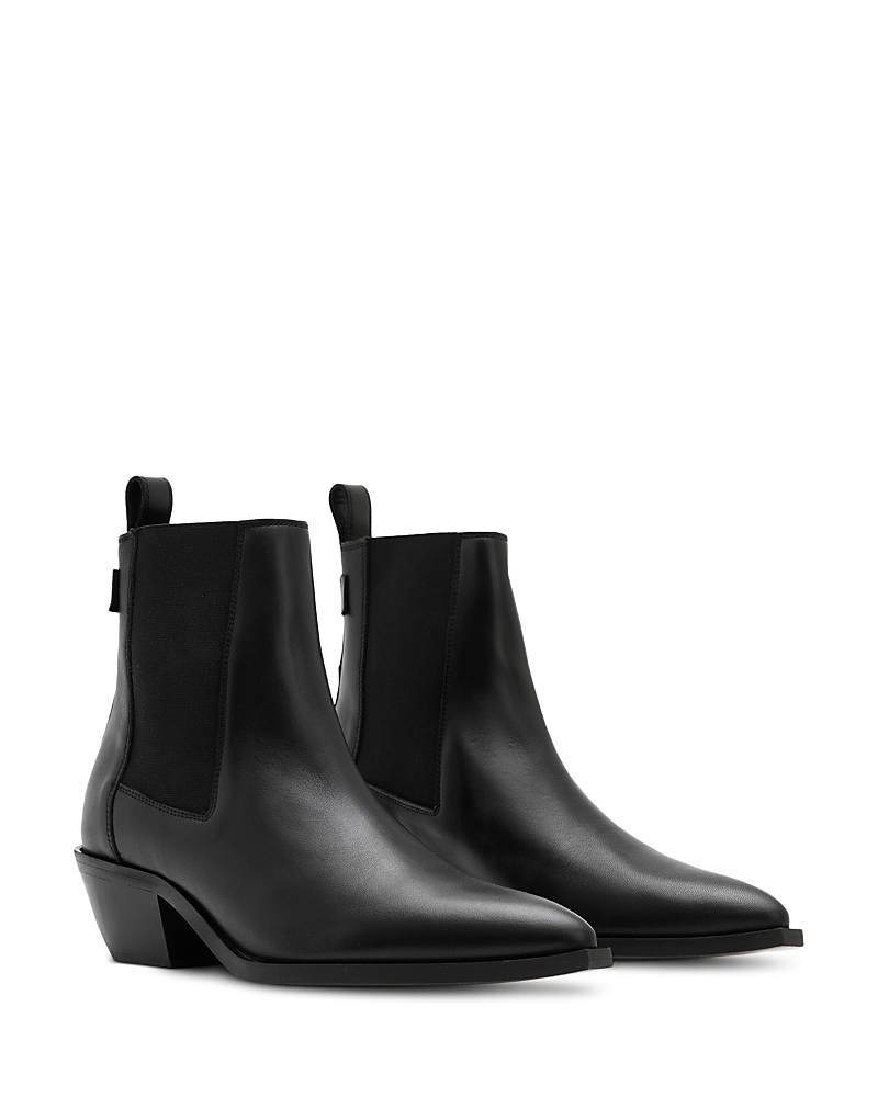 Allsaints Fox Pointed Western Leather Boots In Black
