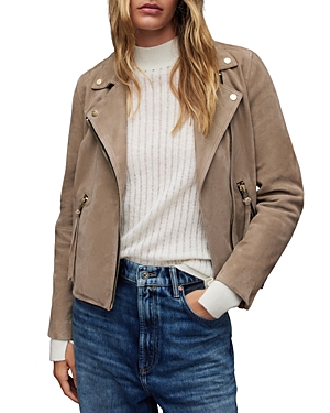 Allsaints Dalby Slim Fit Suede Biker Jacket In Warm Taupe