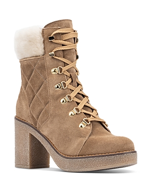 Aquatalia Women's Caprice Shearling Trim Lace Up Boots In Champagne/natural