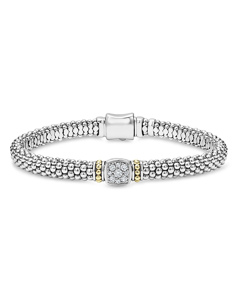 Lagos 18k Yellow Gold & Sterling Silver Rittenhouse Diamond Cluster Caviar Rope Bead Bracelet In Silver