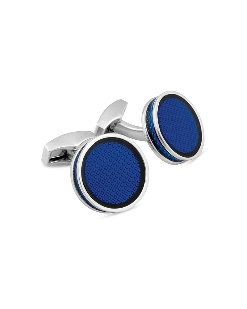 Tateossian Palladium Enamel Round Cufflinks In Blue