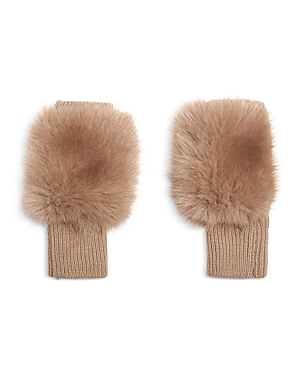 Jocelyn Faux Fox Fur Mittens In Tan