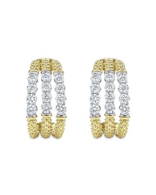 18K White & Yellow Gold Signature Caviar Diamond Triple Row Hoop Earrings