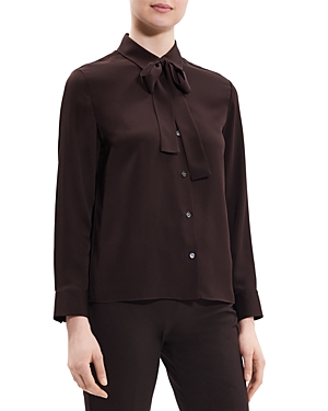 Theory Silk Tie Neck Blouse In Mink
