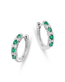 Bloomingdale's - Emerald & Diamond Huggie Hoop Earrings in 14K White Gold