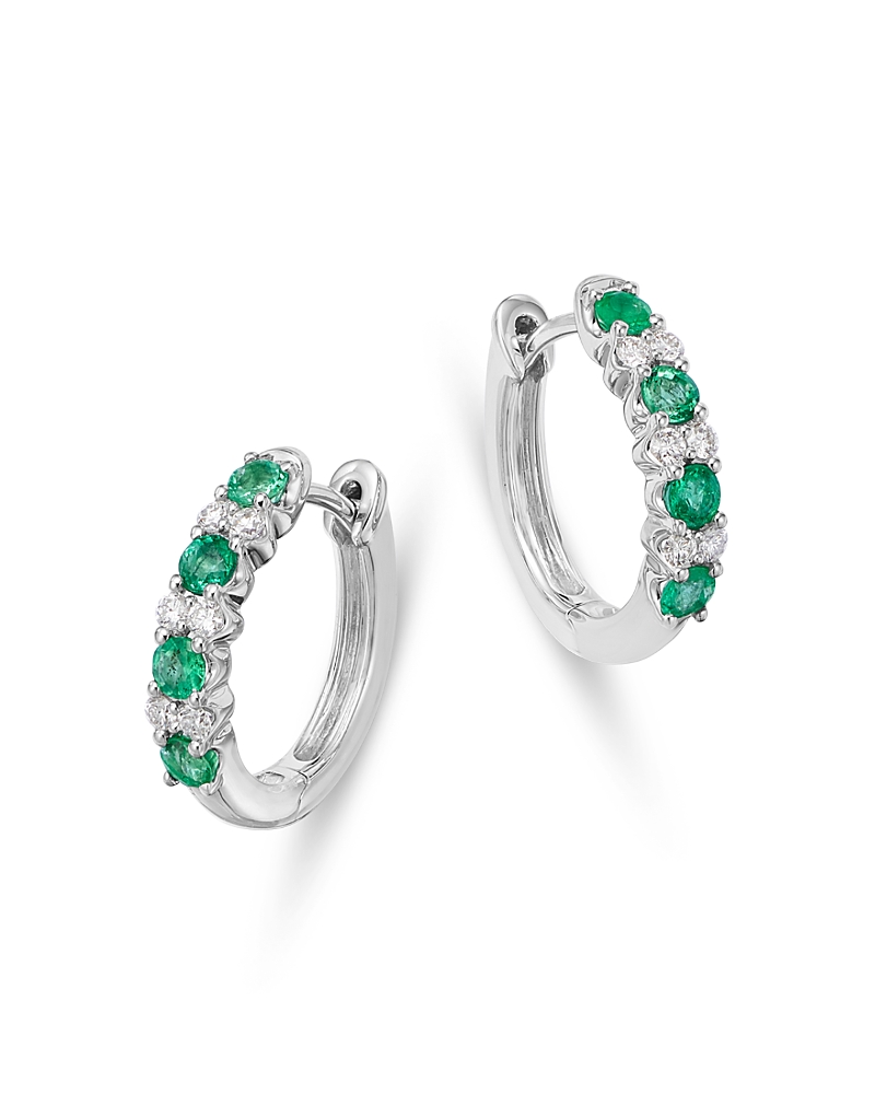 Bloomingdale's Fine Collection Emerald & Diamond Huggie Hoop Earrings in 14K White Gold