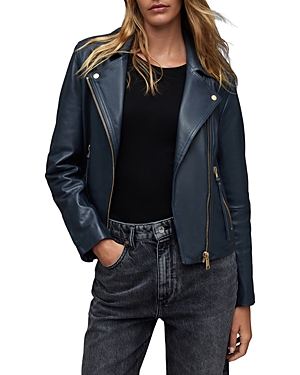 Allsaints Dalby Leather Biker Jacket In Squid Ink